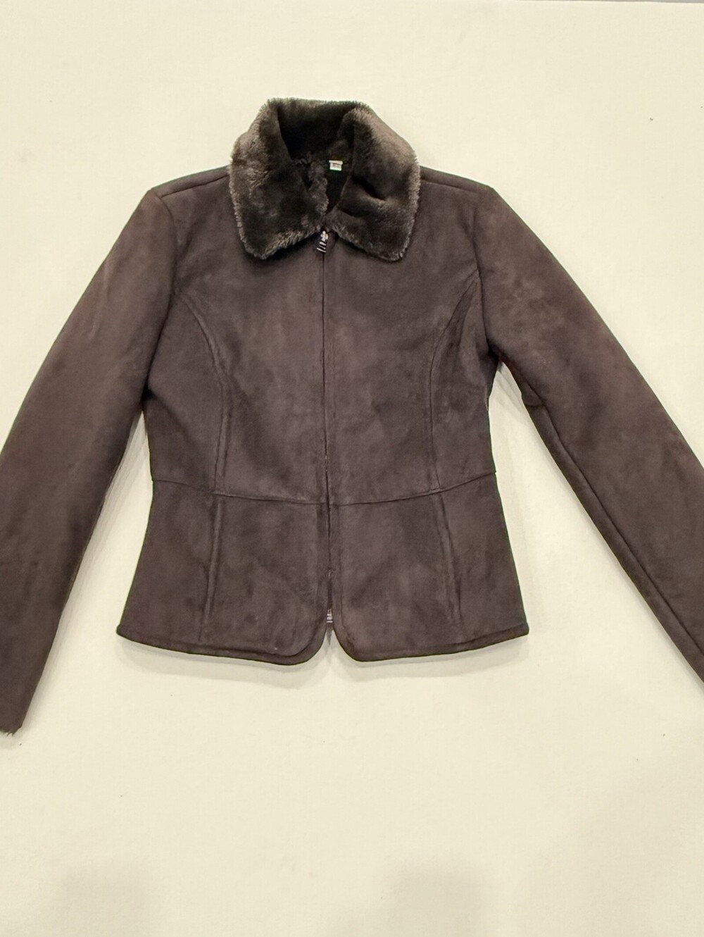 Ann Taylor Faux Suede Brown Jacket Faux Fur Collar XS Cropped